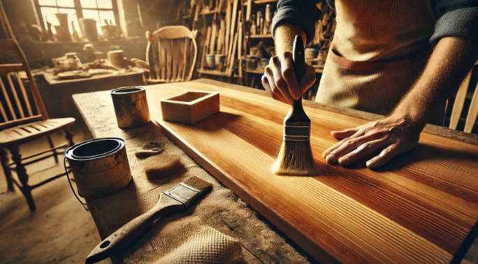 Hands Applying Varnish with Brush